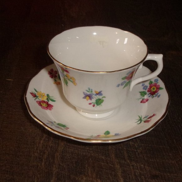 Crown Essex bone china teacup saucer set colorful flowers cup - Picture 1 of 1